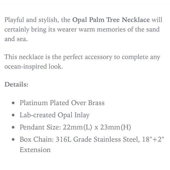 🏝️ 18” OPAL INLAY PALM TREE PENDANT on STAINLESS STEEL BOX CHAIN BEACH NECKLACE - Picture 4 of 4
